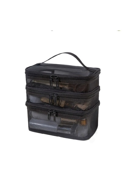 Choice15 black-3 layer Transparent Mesh Travel Cosmetic Bag Large Capacity 2/...