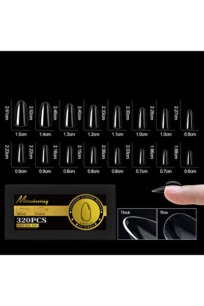 Choice 12-320pcs-Almond-M S-2XL Glossy False Nail Tips Sculpted Soft Gel Almo...