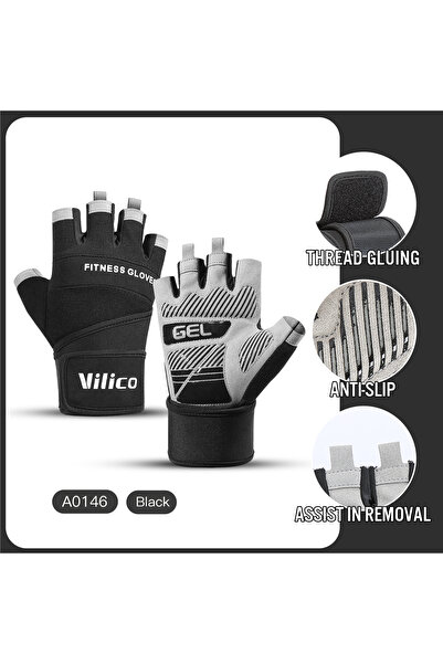 Choice L A0146-1 pair - Black Cycling Gloves Half Finger Gym Weightlifting Du...