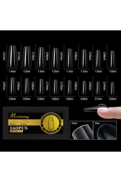 Choice 03-160pc-Coffin-L S-2XL Glossy False Nail Tips Sculpted Soft Gel Almon...