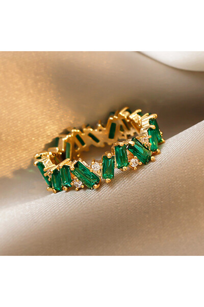 Choice 8 Q490 Huitan Geometric Green Cubic Zirconia Wedding Bands Women Rings...