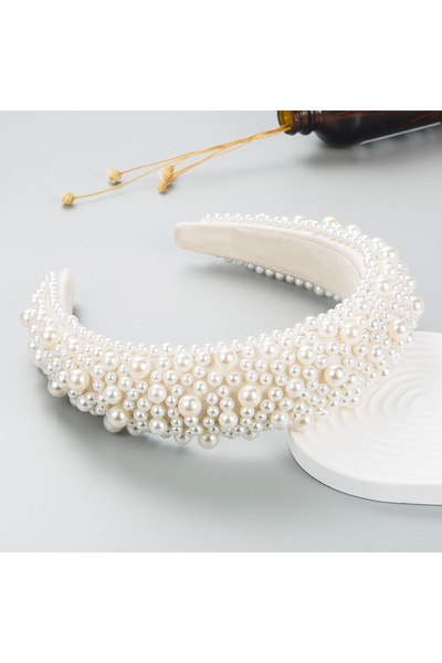 Choice White Baroque Sponge Pearl Hair Band Women's Multicolor European and A...