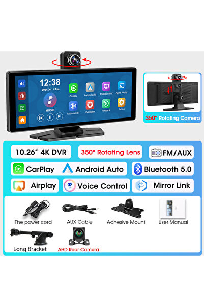 Choice7 No SD Card B-Dual Lens 7"/10.26" 4K Dash Cam Wireless Carplay Android...