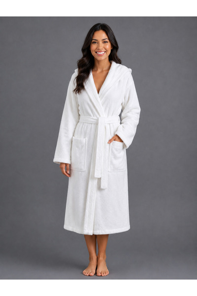EMİLLİE 100% Cotton Export Surplus High Weight Hooded Curly Bathrobe