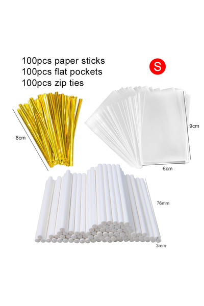 Choice BBTSJT S 100pcs Lollipop Packaging Set Paper Stick Flat Pocket Zip Tie...