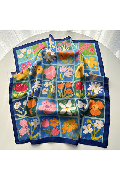 Choice FJ1222-2-Blue Luxury Floral Square Scarf For Women Elegant Ladies Hija...