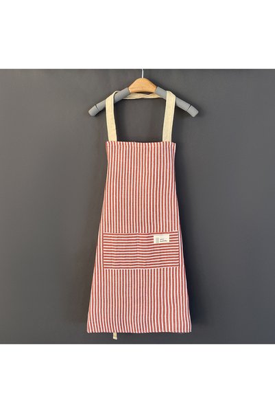 Choice 1 Piece Red Hemp Apron Striped Cotton Household Japanese Aprons For Cl...