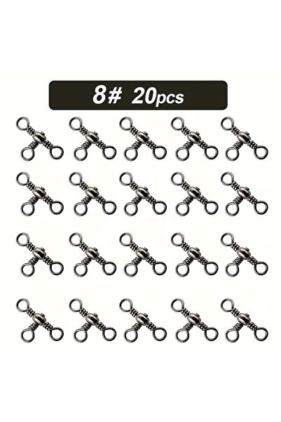 Choice No.8 (44lb) 20pcs 3-Way Fishing Swivel Connectors, Tangle-Free T-Shape...