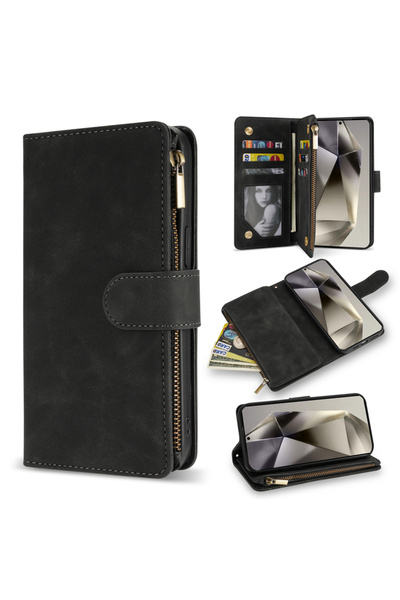 Choice Galaxy S23 Plus Case & Strap Black Wallet Multi-card Zipper Kickstand ...