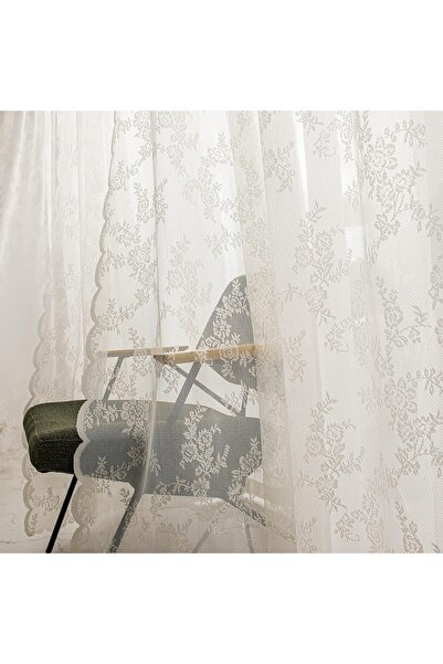 Choice Fixed Pleat 150x150cm white White French Lace Semi Transparent Rod Cur...