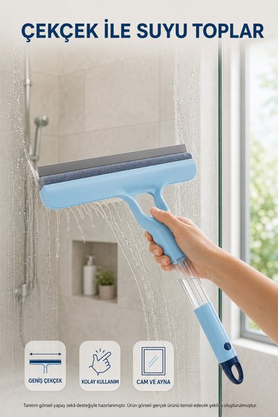 TOYFEST 4-in-1 Spray Glass Cleaning Tool – Glass Cleaner with Squeegee, Brushed Window & Mirror Cleaner