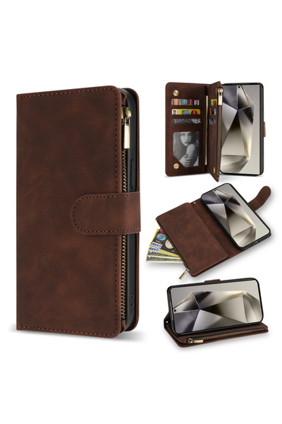 Choice Galaxy S23 Plus Case & Strap Coffee Wallet Multi-card Zipper Kickstand...
