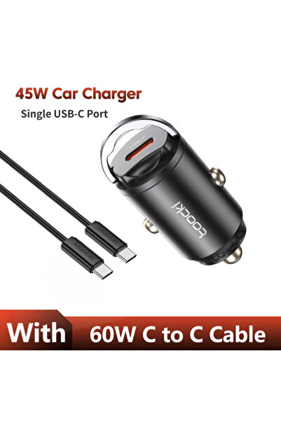 Toocki Black with cable 45W USB C Car Charger Fast Charge For Phone Type C Pu...