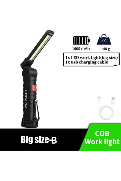Heinast Big New Portable COB LED Flashlight USB Rechargeable Work Light Magne...