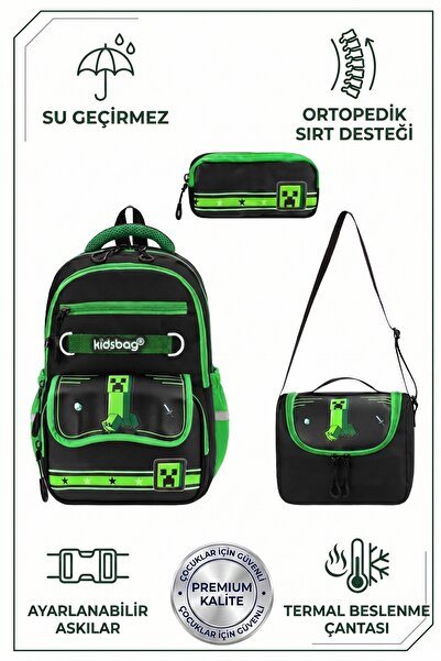 duhay Oyun Desenli İlkokul Çanta Seti Termal Beslenmeli ve Kalemlikli Erkek Ç...