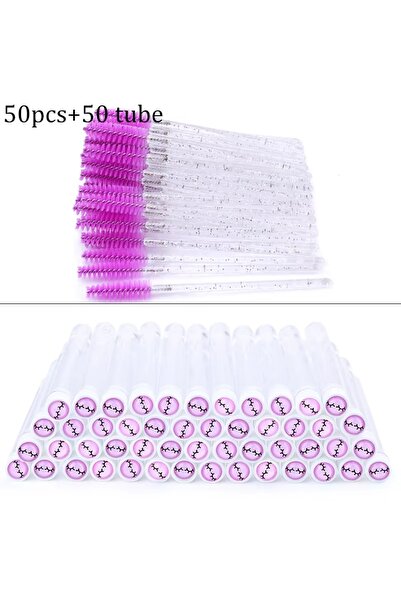 Choice3 Rose 50tube 50brush 100pcs Eyelash Brush Tubes Disposable Eyelash Bru...