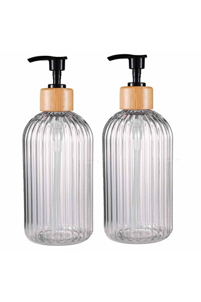 Choice3 clear 16.9oz Soap Dispenser with Bamboo Pump - Refillable Plastic Bot...