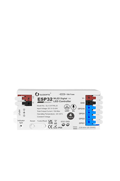 Choice White Shell ESP32 WLED Controller 017WL-D 4 Channel 15A Fuse Level Shi...