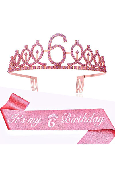 Choice1 pink-6 Birthday Tiara Crown Sash Women Girls This Is My 4th 5th 6th 7...