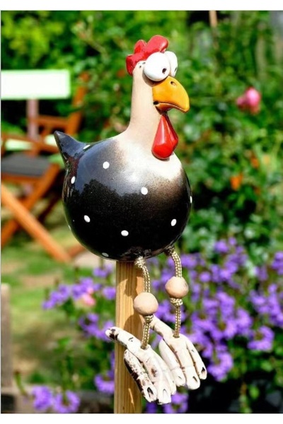 Choice1 One size Black chicken Resin Big-Eyed Chicken Statue - Whimsical Gard...