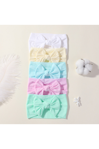 choice2 FD228-5C 5Pcs/lot Bright Nylon Solid Color Baby Headband Set 3.5inch ...
