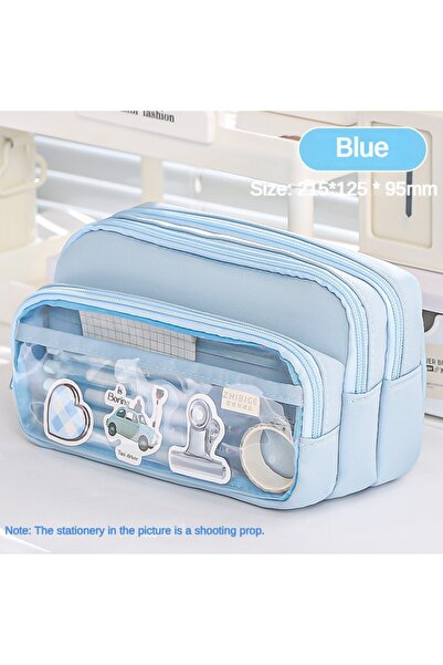 Choice Blue Exquisite Transparent Pencil Case Student Large Capacity Multifun...