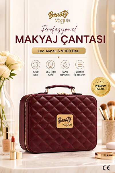 Beauty Vogue Hakiki Deri 3 Led Işıklı Aynalı Makyaj Çantası - Ayarlanabilir B...