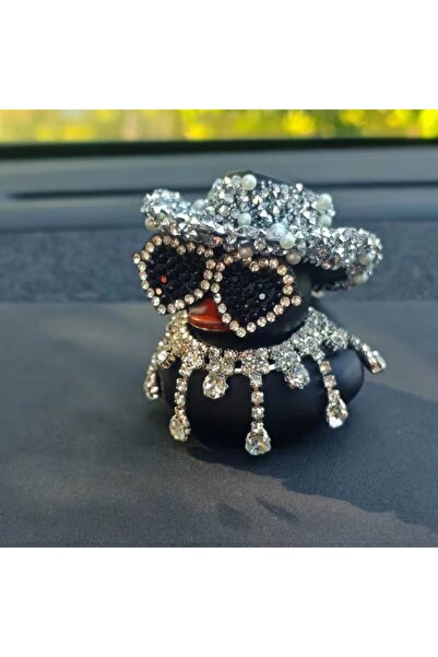 Choice 1PC Black Bling Bling Pink Black Diamond Rubber Duck Car Ornaments Das...