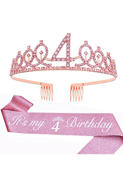 Choice pink-4 Birthday Tiara Crown Sash Women Girls This Is My 4th 5th 6th 7t...