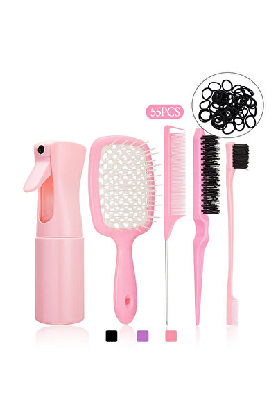 Choice1 Pink set 55PCS Hair Styling Set Detangler Brush with Spray Bottle Ela...