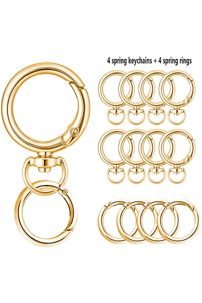 Choice 8PCS gold color 8-Piece Keychain Set with Metal Key Ring, Carabiner Cl...