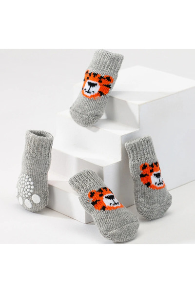 Choice S 4PCS 4Pcs Winter Pet Dog Socks Anti Slip Warm Knit Tiger Design Paw ...
