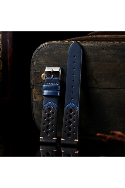 Choice8 22mm Blue Breathable Watchband Strap Oil Wax Genuine Leather Bracelet...