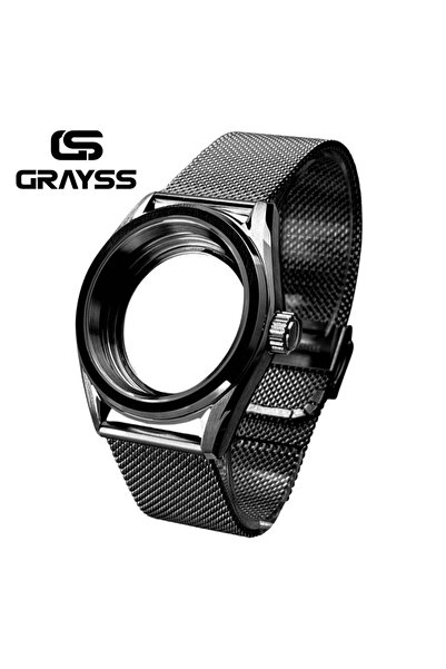 Choice Mesh-PVD 38mm SKX mod PVD Sapphire Crystal Black Dive Watch Case for N...