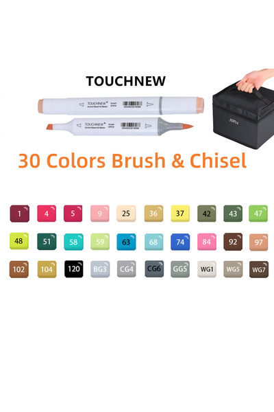Choice Brush-Chisel 30 Pcs TOUCHNEW Alcohol Markers Soft Brush,Dual Tip Fine&...