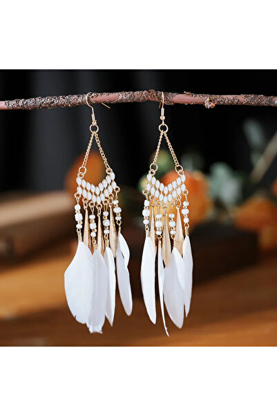 Choice 2 New Ethnic Feather Dangle Earrings For Women Bohemian Long Tassel Be...