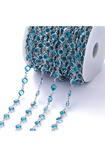Choice Lake blue-Rhodium 1Meter 6mm Colorful Crystal Beads Beaded Chain Glass...