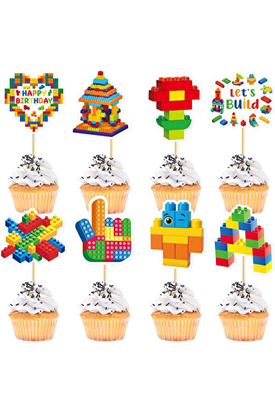 Choice 16pcs A 16/24Pcs Building Block Birthday Party Cupcake Topper Birthday...