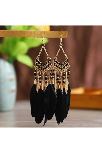 Choice 19004 Bohemian Ethnic Feather Dangle Earrings For Women Trendy Long Ta...