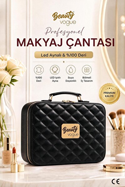 Beauty Vogue Hakiki Deri Işıklı Aynalı Makyaj Çantası - Ayarlanabilir Bölmeli...