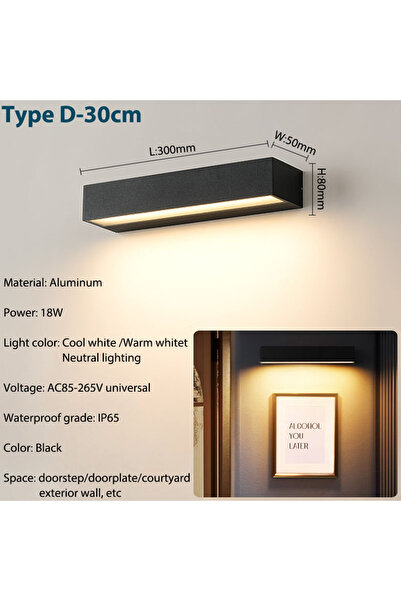 Choice black 30cm cool white 6000k LED Outdoor Porch Wall Sconces Aluminum Ex...