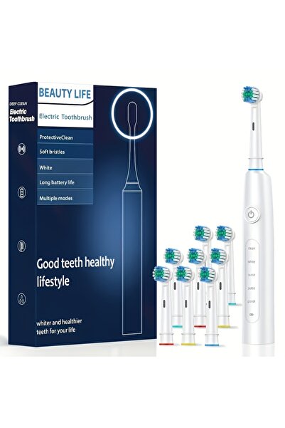 Choice4 White 8 Brush Electric Toothbrush Rotary Cleaning Teeth Brush Waterpr...