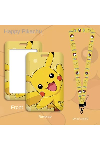 Choice5 Bandai Pikachu happy Kawaii Pokemon Pikachu Lanyard Card Holders Squi...