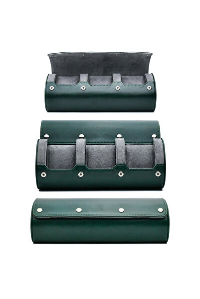 Choice1 3 Slot Green Gray Watch Roll Case Organizer - PU Leather Watch Travel...