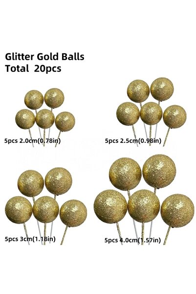 Choice8 20PCS Glitter Gold 20 Pcs Ball Cake Topper Decorations Mini Balloons ...