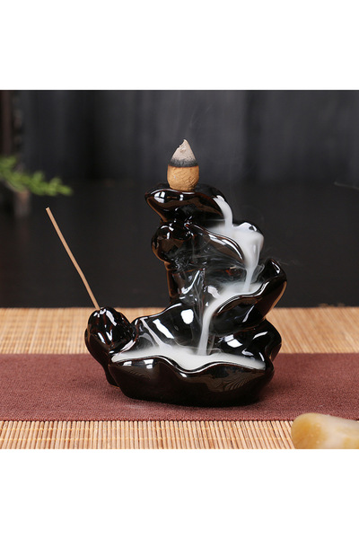 Choice1 AB Black Ceramics Backflow Incense Burner Small Buddha Hand Red Lotus...