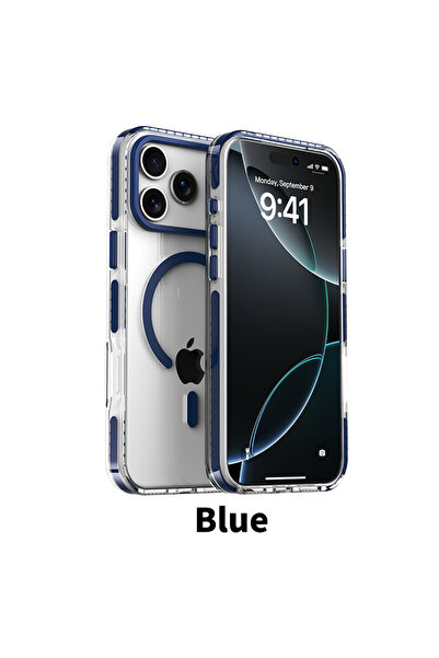 Choice50 iPhone17 Pro Max Blue Luxury PE Striped Border Cover For Magsafe Mag...