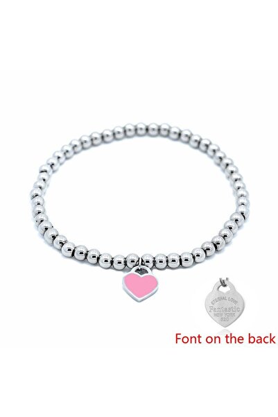 Choice Silver pink Chic Single Heart Stainless Steel Bead Chain Love Pendant ...