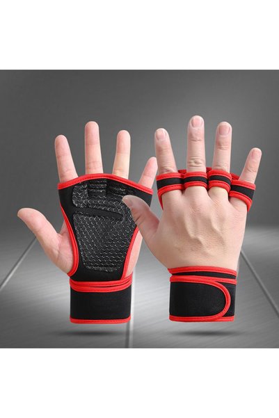 Choice L red Fitness Men Women Gloves Gym Weightlifting Half Finger Wrist-Pro...