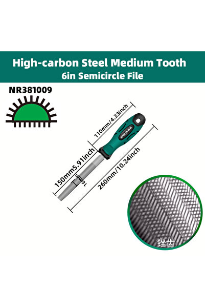 choice2 NR381009 Half-Round AMR 1pc Metal File 6 Inch Professional Carbon Ste...